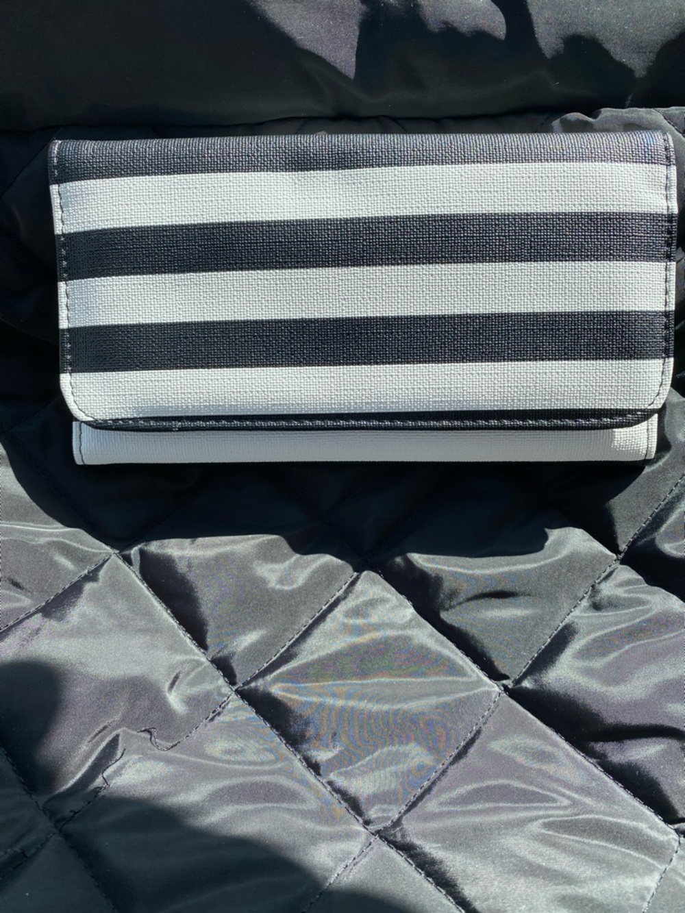 Kut from the Kloth Black and White Striped Vegan Minimalist Leather Wallet